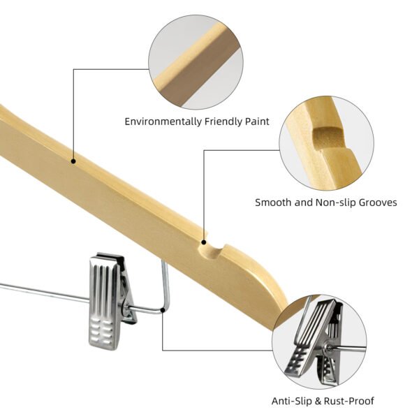 Wooden Hanger with Clips - Image 2
